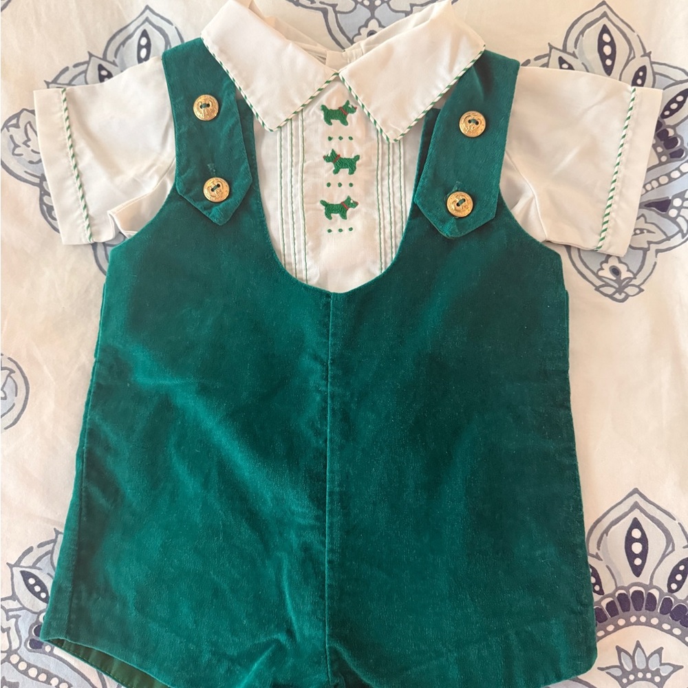 Green Velvet Baby Romper with White Shirt